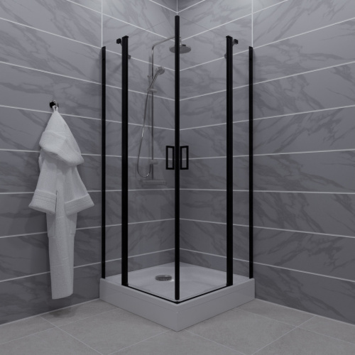Душевой уголок Тритон Тау Щ0000054038 90х90 стекло прозрачное профиль черный с поддоном - фото 2
