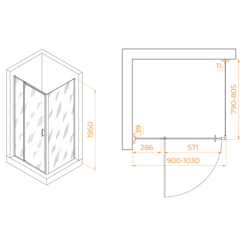 Душевой уголок RGW Passage 350807898-14 90х80 стекло прозрачное профиль черный без поддона - фото 2
