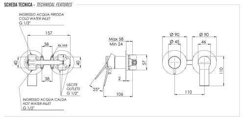 Смеситель для душа Remer Slash & Dot SL93ZPNO встраиваемый в стену черный - фото 2