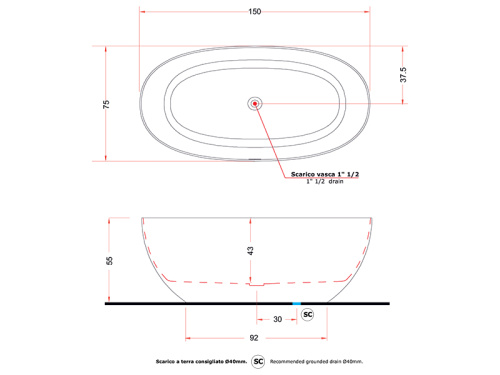 Ванна из искусственного камня Gruppo Treesse VERA V065BO 150х72 отдельностоящая овальная - фото 3