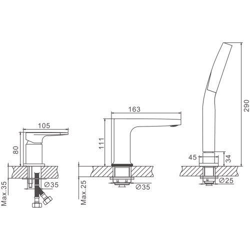 Смеситель BELZ B66713 на борт ванны хром - фото 2