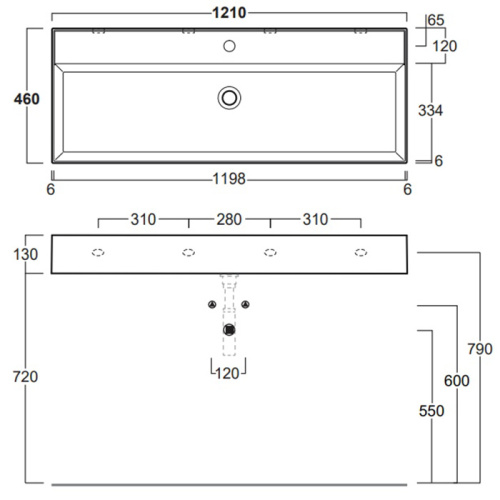 Раковина из санфаянса Simas Agile AG121 bi*1 121х46 подвесная цвет белый 1 отверстие под смеситель - фото 2