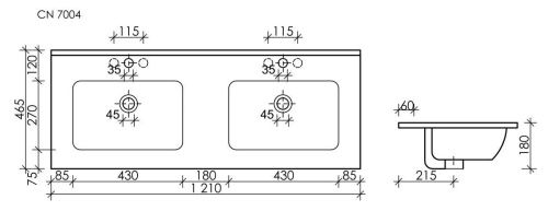 Раковина из сантехнического фарфора Ceramica Nova ELEMENT CN7004 120х50 накладная цвет белый 2 отверстия под смеситель - фото 4