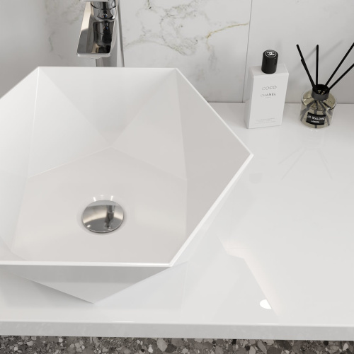 Раковина из сантехнического фарфора Teymi Diamond T51105 48х42 накладная цвет белый без отверстий под смеситель - фото 5