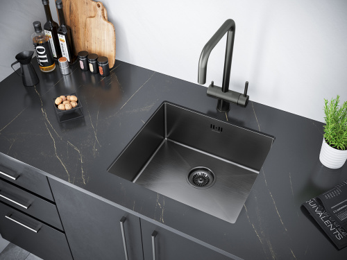 Кухонная мойка Paulmark GERBERG 48 UNI PM214844-GM 43х39 цвет вороненая сталь - фото 3