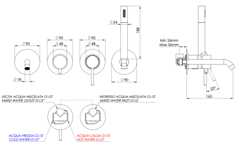 Смеситель для ванны Remer X Style X96S03ROXXXV встраиваемый в стену сталь - фото 2