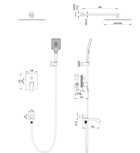 Душевая система Wonzon & Woghand FLEX WW-88939072-CR встраиваемый в стену - фото 2