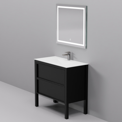 Тумба с раковиной+зеркало Art Decco Elisa (Элиса) AES09F78S1MF 90x45x85 напольная цвет черный дуб - фото 3