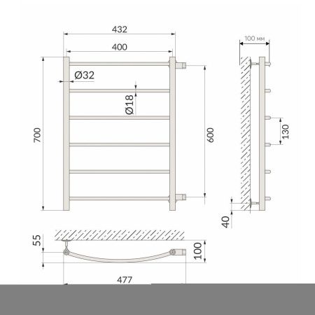 Полотенцесушитель водяной Indigo Arc LASW70-40GFM-б/п-60 50х70 серый