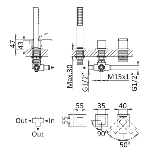 Смеситель Cezares PORTA PORTA-BVDM3-BIO на борт ванны белый матовый - фото 2