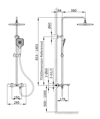 Душевая стойка Vincea Next VSFS-1N1TBG настенная цвет брашированное золото с термостатом - фото 3
