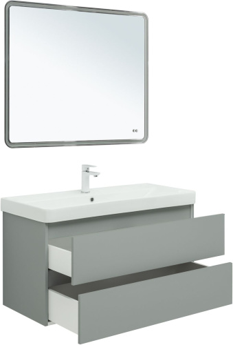 Тумба под раковину Aquanet Вега 2.0 00337957 99х46х50 подвесная цвет зеленый/серый - фото 4