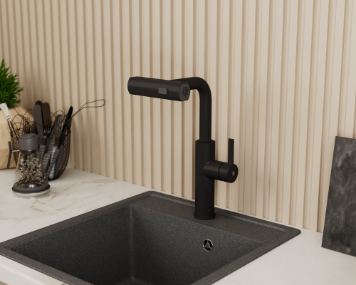Смеситель для кухни  Tinos TI3732-18Black на раковину/столешницу черный матовый - фото 3