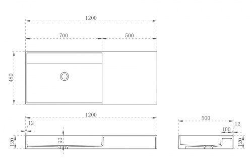 Раковина из искусственного камня Abber STEIN AS2628 120х48 подвесная цвет белый матовый без отверстий под смеситель - фото 4