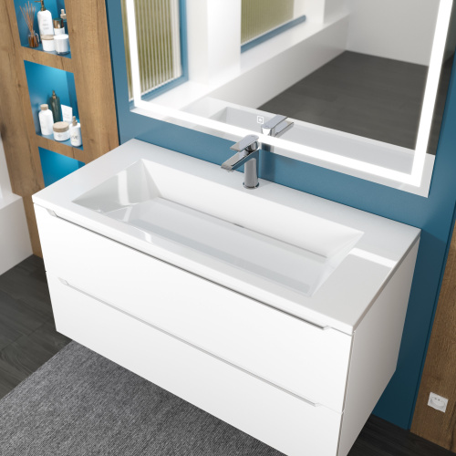 Раковина из искусственного мрамора Uperwood Olivia ROlivia100wg 100х45 полувстраиваемая цвет белый глянцевый - фото 3