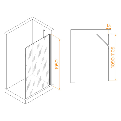 Душевая перегородка RGW Walk In 351011011-24 110х195 стекло матовое профиль черный - фото 3