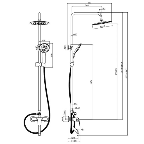 Душевая стойка Rossinka RS45 RS45-46 настенная - фото 3