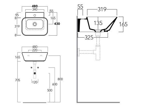 Раковина из санфаянса Simas WA 08 48х43 подвесная цвет белый - фото 3