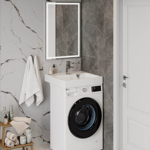 Раковина из литьевого мрамора Teymi Kati Pro T50410 60х58 над стиральной машиной цвет белый 1 отверстие под смеситель - фото 3