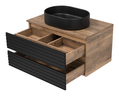 Тумба под раковину Brevita Dakota DAK-09080-19/02-2Я 80х48х43 подвесная цвет черный/коричневый - фото 4