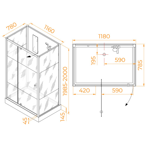 Душевая кабина RGW Andaman 411320782-95 120х80 прямоугольная без крыши ориентация универсальная - фото 2