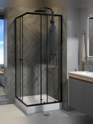 Душевой уголок Teymi Helmi T00602 80х80 стекло прозрачное профиль черный с поддоном - фото 2