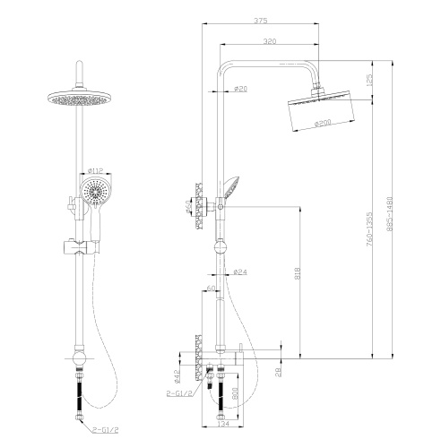 Душевой гарнитур Tokito Rain TOK-RAI-1015BL настенный черный - фото 5