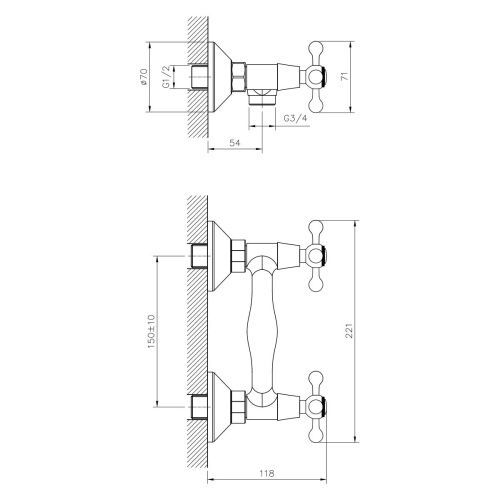 Смеситель для ванны и душа DECOROOM DR54 DR54055 настенный хром - фото 2