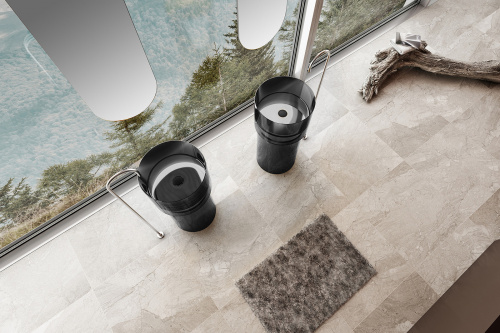 Раковина из полиэфирной смолы Abber KRISTALL AT2701Onyx-H 45х45 напольная цвет черный без отверстий под смеситель - фото 3