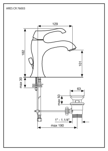 Смеситель Emmevi Ares 76003/CR на раковину хром - фото 2