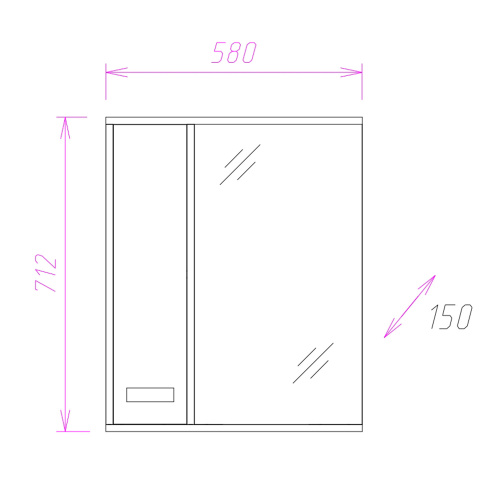 Зеркало-шкаф Onika Гамма 205827 58х15х71 подвесной - фото 3
