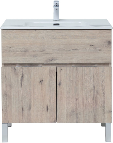 Комплект мебели: тумба с раковиной + зеркало-шкаф Aquanet Алвита New 00274217 81x47x170 напольный цвет коричневый - фото 5