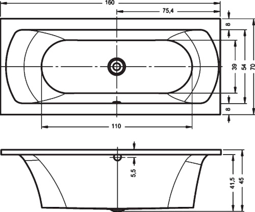 Ванна акриловая Riho LIMA B050001005 160х70 пристенная прямоугольная без ножек - фото 2