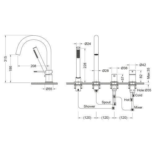 Смеситель Timo Saona 2320/16Y на борт ванны белый матовый - фото 2