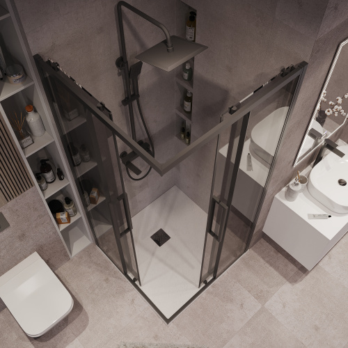 Душевой уголок Grossman Cosmo 300.K33.02.1010.21.10 100х100 стекло тонированное профиль черный матовый без поддона - фото 4