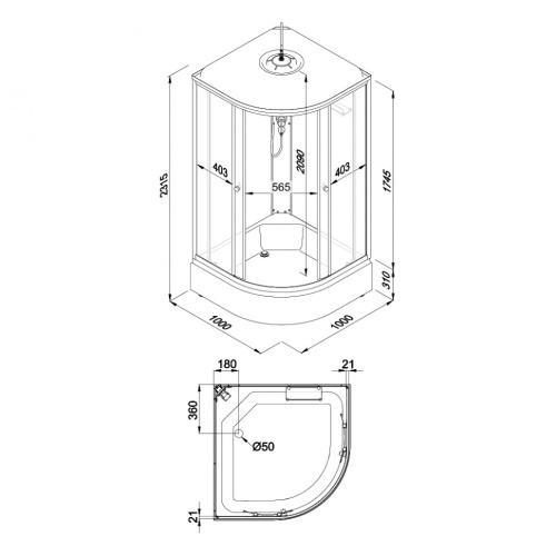 Душевая кабина Тритон Ультра Щ0000061825 100х100 четверть круга с крышей ориентация универсальная - фото 2
