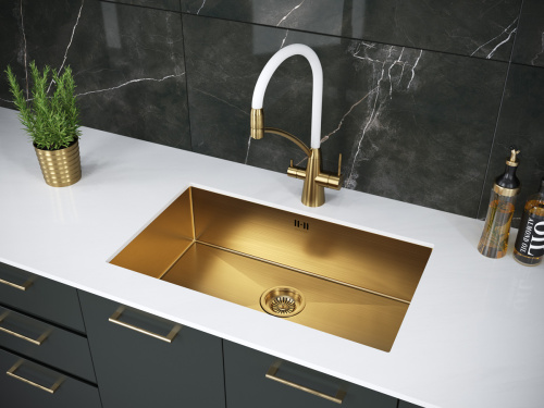 Кухонная мойка Paulmark GERBERG 74 UNI PM257444-BG 69х39 цвет брашированное золото поверхность матовая - фото 3