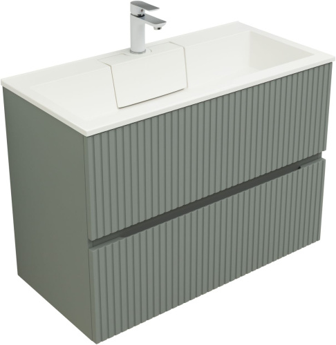 Тумба под раковину Aquanet Джейн 00313319 89х44х64 напольная/подвесная цвет зеленый/серый - фото 3