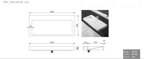 Раковина из искусственного камня Armadi Art Flat 859-100 100х46 подвесная цвет белый без отверстий под смеситель - фото 2