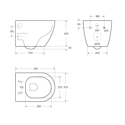 Чаша унитаза подвесная Cezares STYLUS CZR-513-TH-R цвет белый без сиденья безободковая каскадный смыв - фото 3