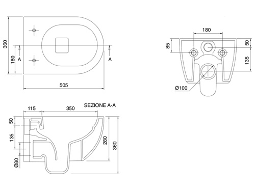 Чаша унитаза подвесная Scarabeo Glam 5201/TW цвет белый глянцевый без сиденья безободковая смыв торнадо - фото 3