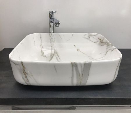 Раковина из сантехнического фаянса CeramaLux 190 50х40 накладная цвет белый без отверстий под смеситель