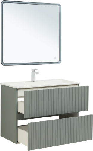 Тумба под раковину Aquanet Джейн 00313319 89х44х64 напольная/подвесная цвет зеленый/серый - фото 4