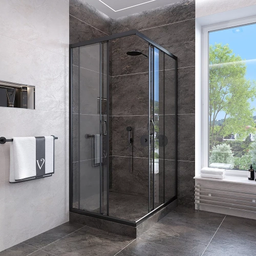Душевой уголок Veconi Rovigo RV113B-90-01-C4 90х90 стекло прозрачное профиль черный без поддона - фото 2