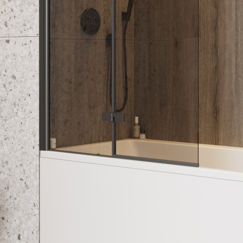 Шторка на ванну Teymi Anni T00281 100х140 стекло тонированное профиль черный ориентация универсальная - фото 5