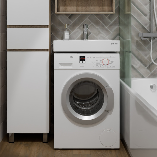 Раковина из искусственного камня СанТа Юпитер 900141 60х60 над стиральной машиной цвет белый 1 отверстие под смеситель - фото 4