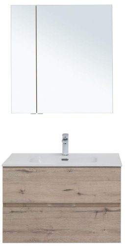 Комплект мебели: тумба с раковиной + зеркало-шкаф Aquanet Алвита New 00274202 81x47x138 подвесной цвет коричневый - фото 2