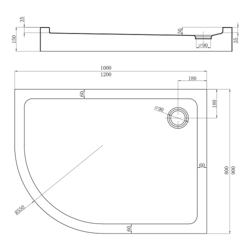 Душевой поддон Veconi Tezeo acrylic TZ55RB-10080-C5 100х80 акрил черный с ножками и каркасом - фото 2