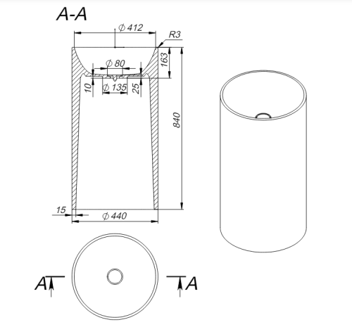 Раковина из искусственного камня Holbi ANDROMEDA 2.02.019.44.4 44х44 напольная цвет серый - фото 4
