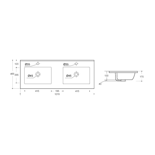Раковина из сантехнического фарфора Vincea VBS-13120D 122х47 встраиваемая цвет белый 2 отверстия под смеситель - фото 2